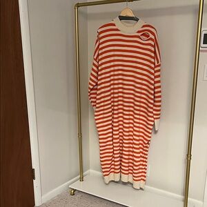 Striped Long Sleeve Dress - Orange and Cream